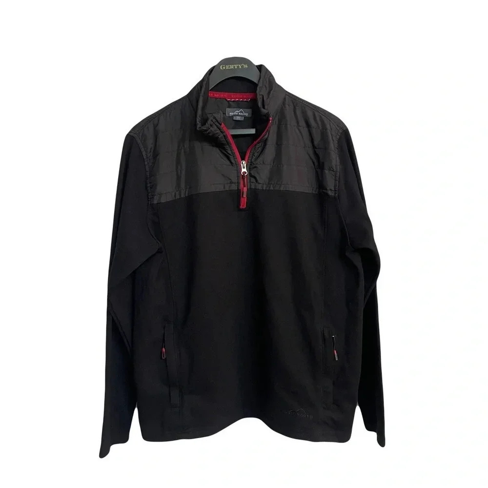 Eddie Bauer 1/4 zip pullover black w/red zipper trim size S/CH